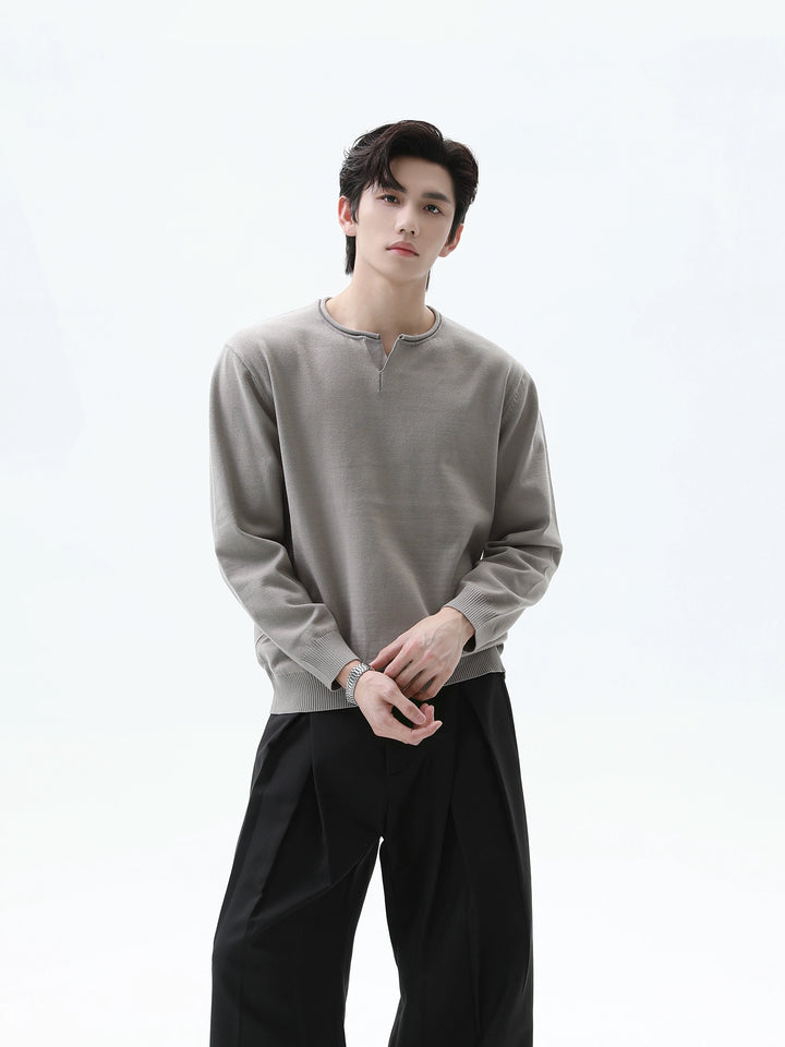 Knitted Henley Collar Sweater