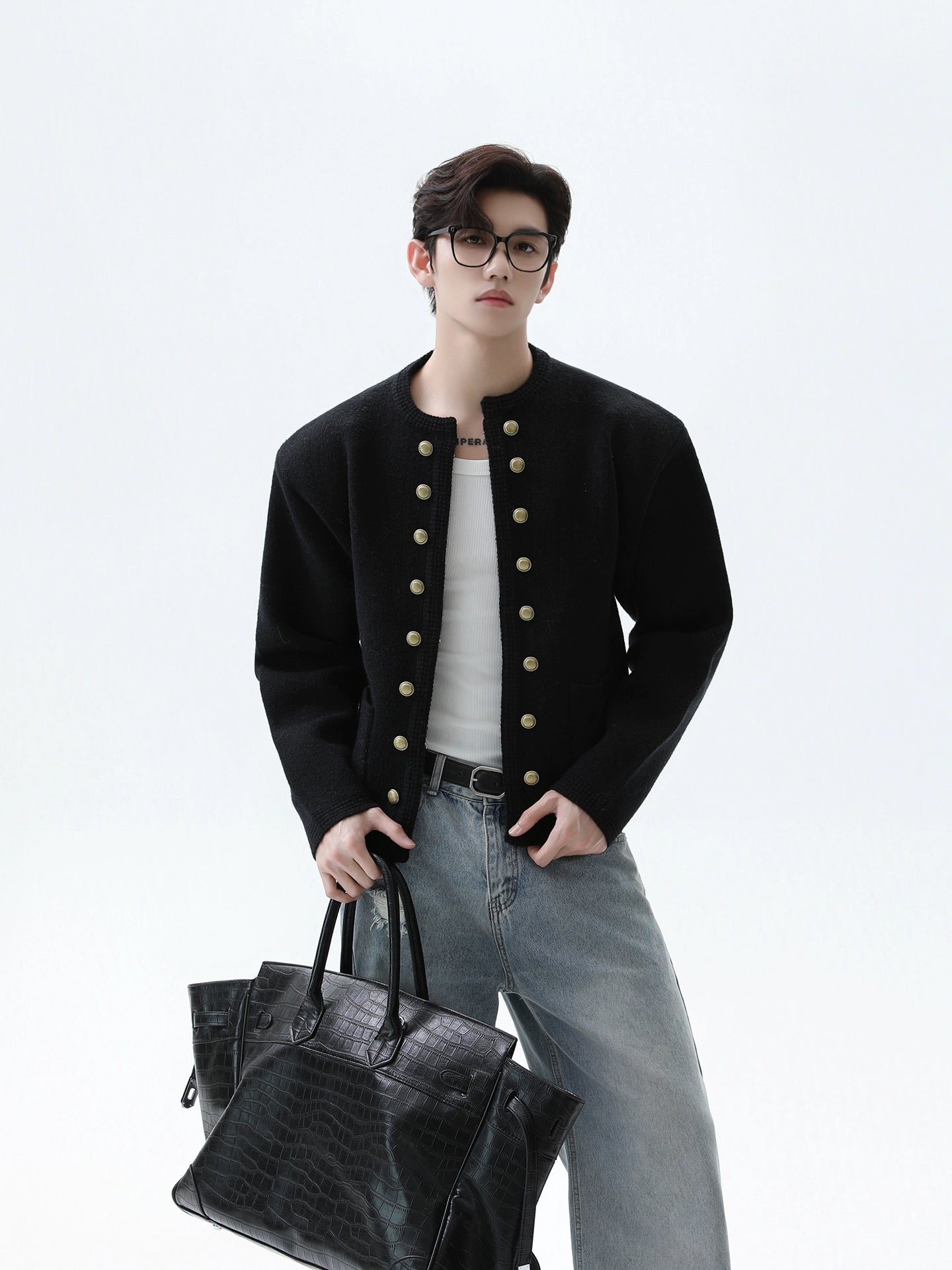 Yuvarlak Yaka Çift Düğmeli Örgü Hırka 