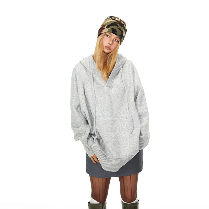 Knitted Hooded Pullover Sweater