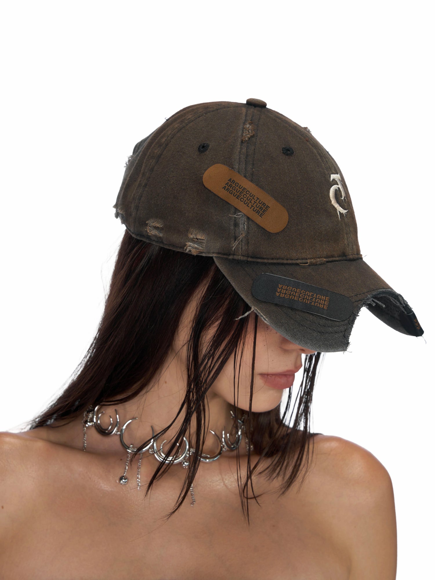 Distressed Baseball Cap with Patch Design