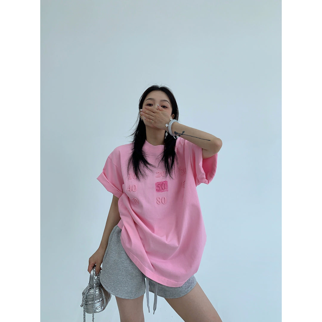 Casual 3D Embroidery Cotton T-Shirt