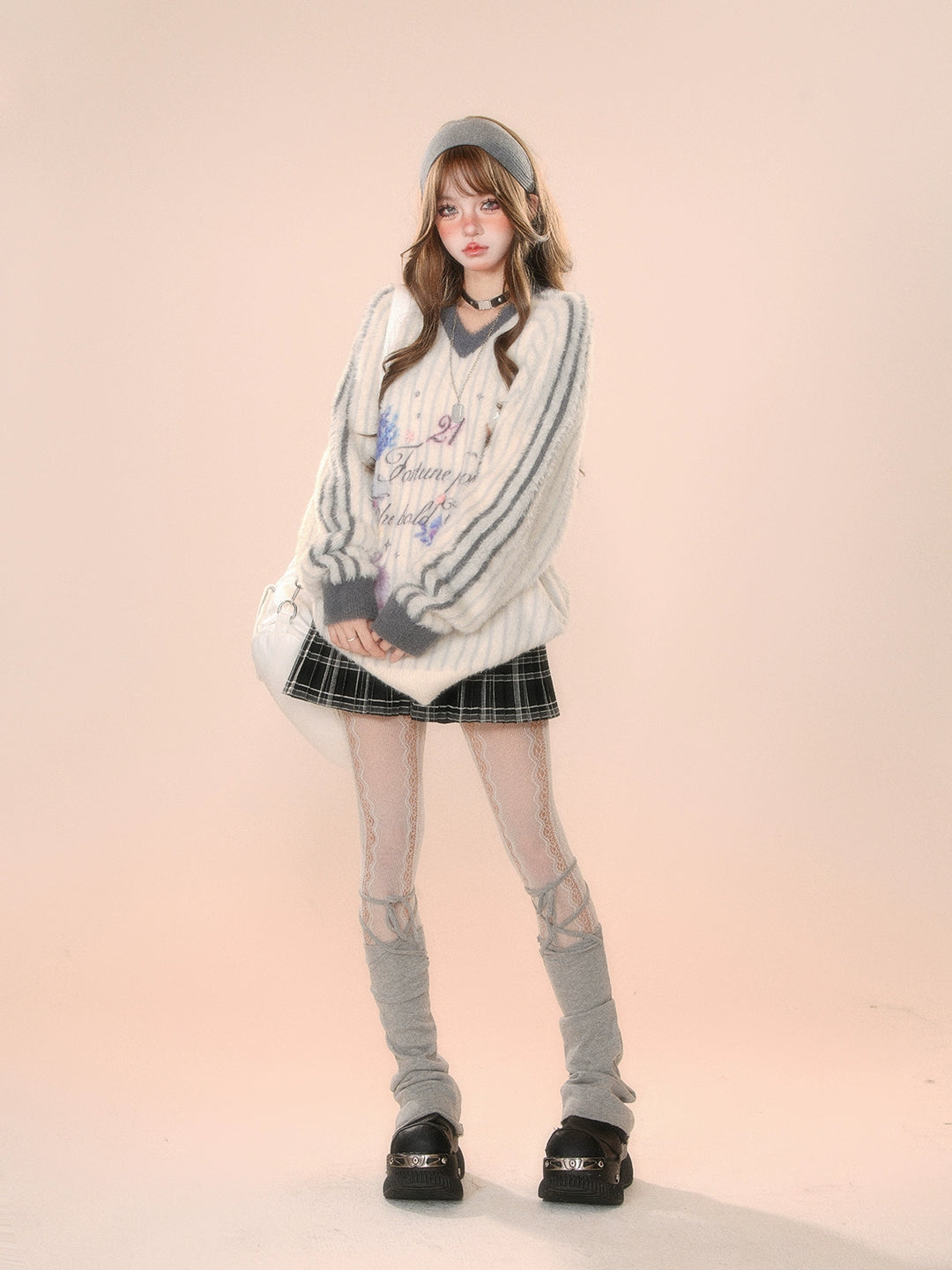 V-Neck Fuzzy Knit Sweater