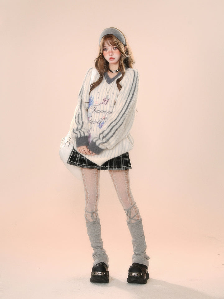 V-Neck Fuzzy Knit Sweater