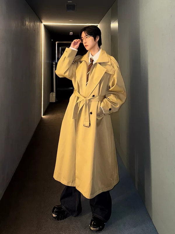 Double-Breasted Belted Long Trench Coat