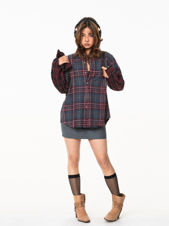 Plaid Contrast Stitching Two-Piece Shirt