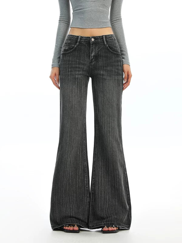 Striped Low Waist Flared Jeans