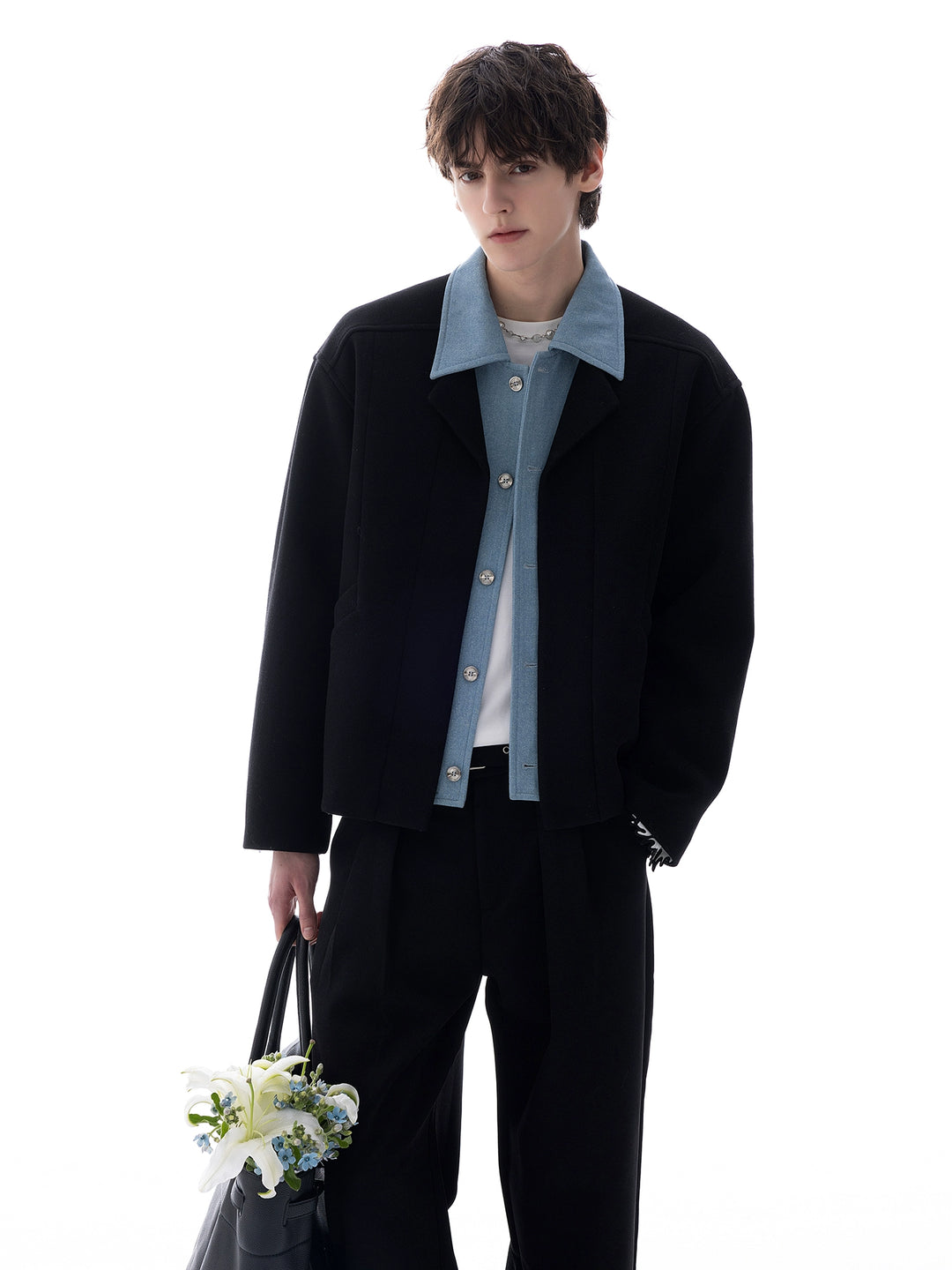 Wool Blend Fake Two-Piece Jacket