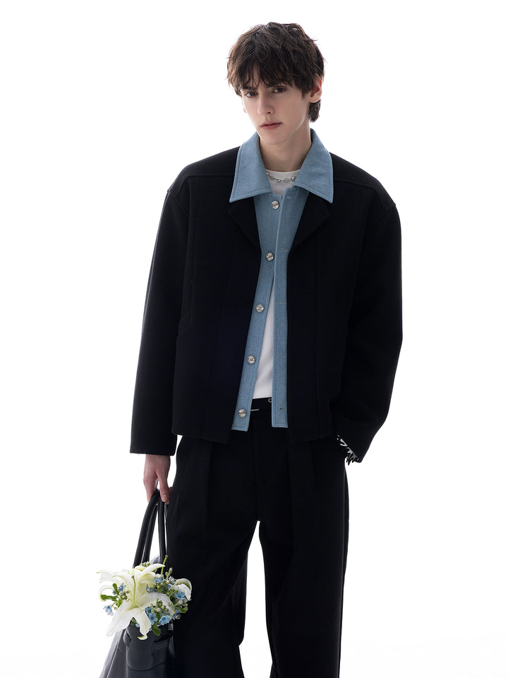 Wool Blend Fake Two-Piece Jacket