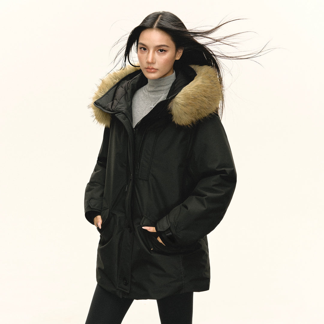 Faux Fur Hooded Down Jacket
