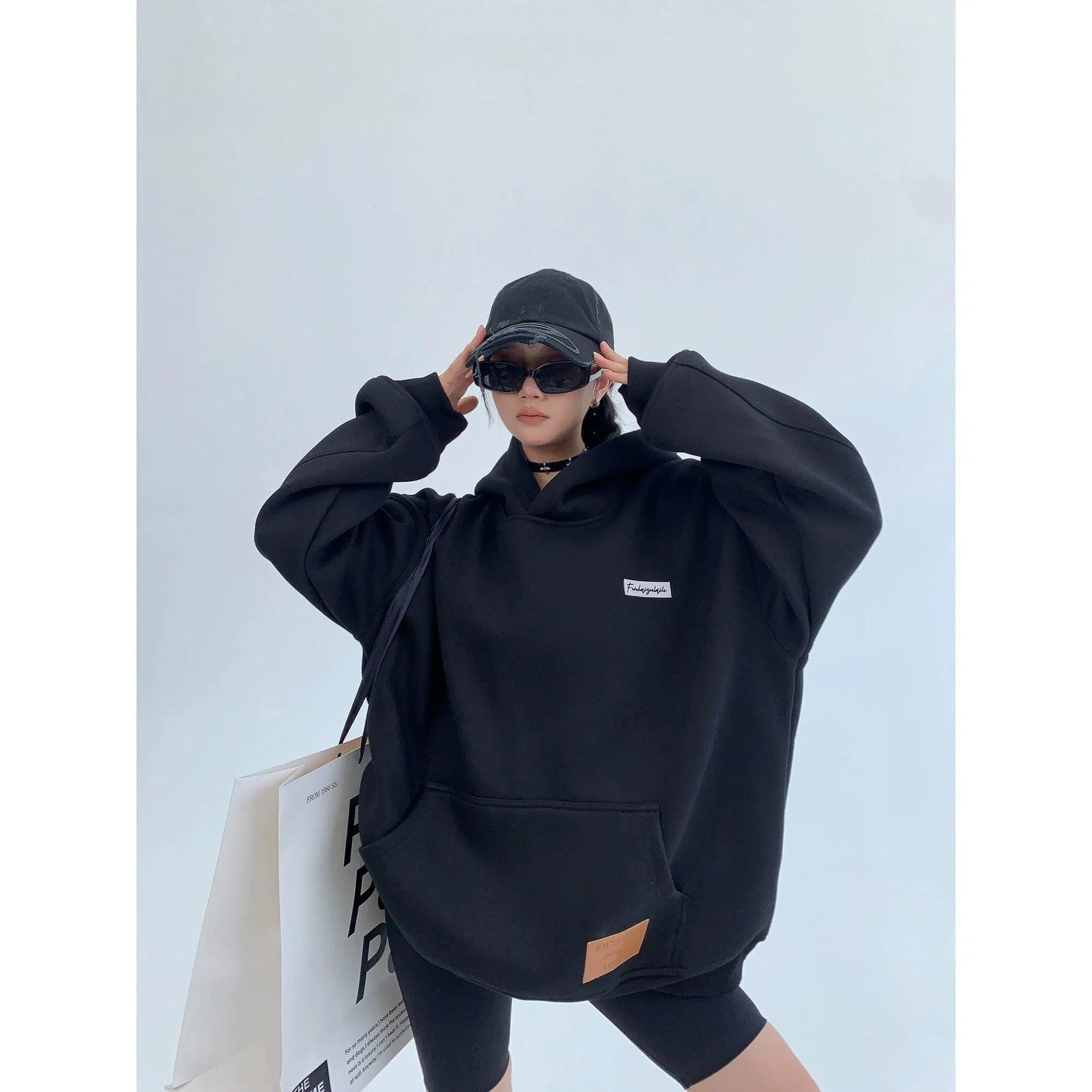 Embroidered Plush Hooded Sweatshirt