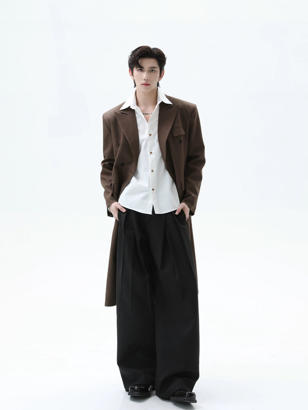 Double-Breasted Long Trench Coat