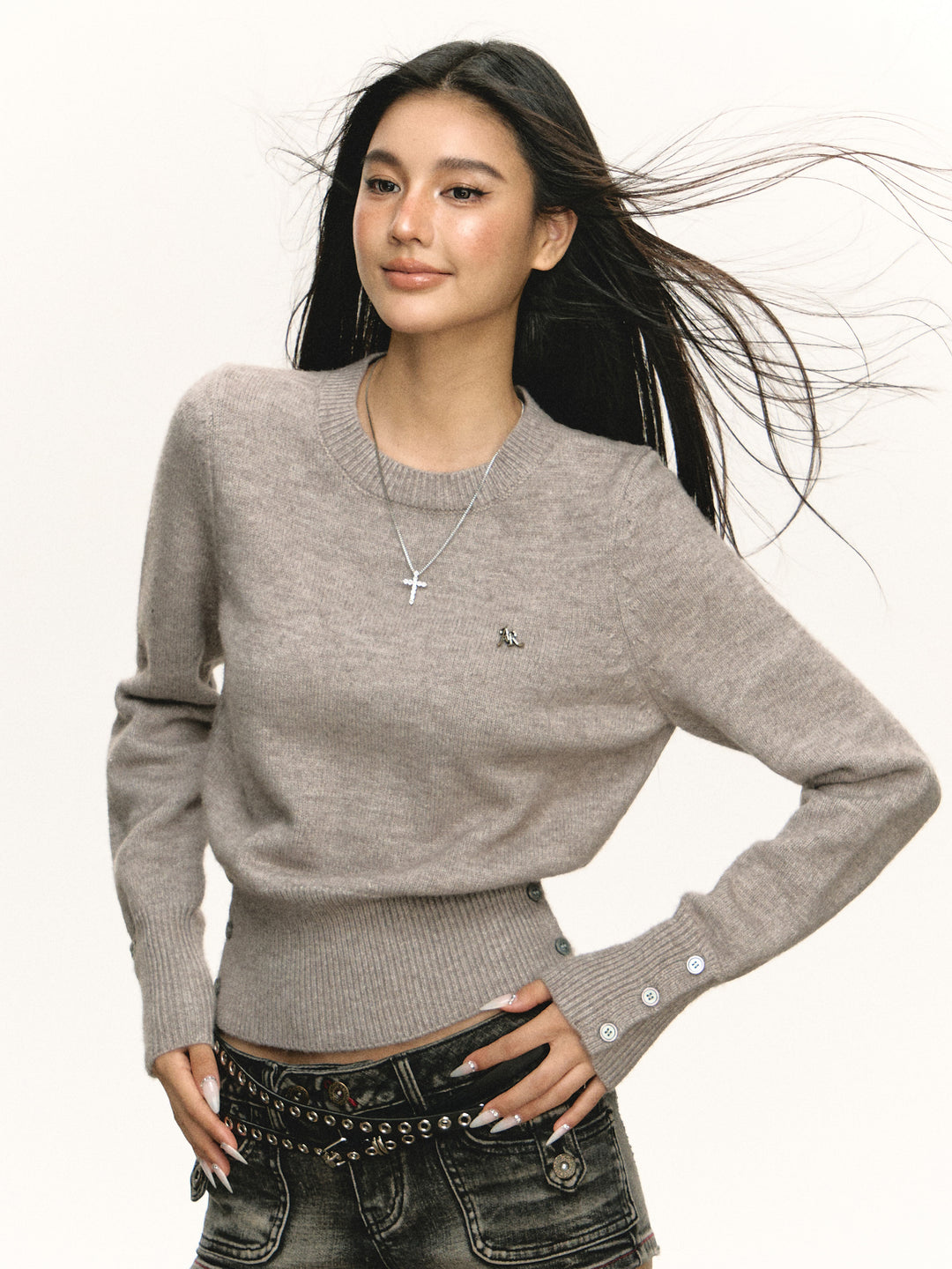 Round Neck Long Sleeve Knit Top