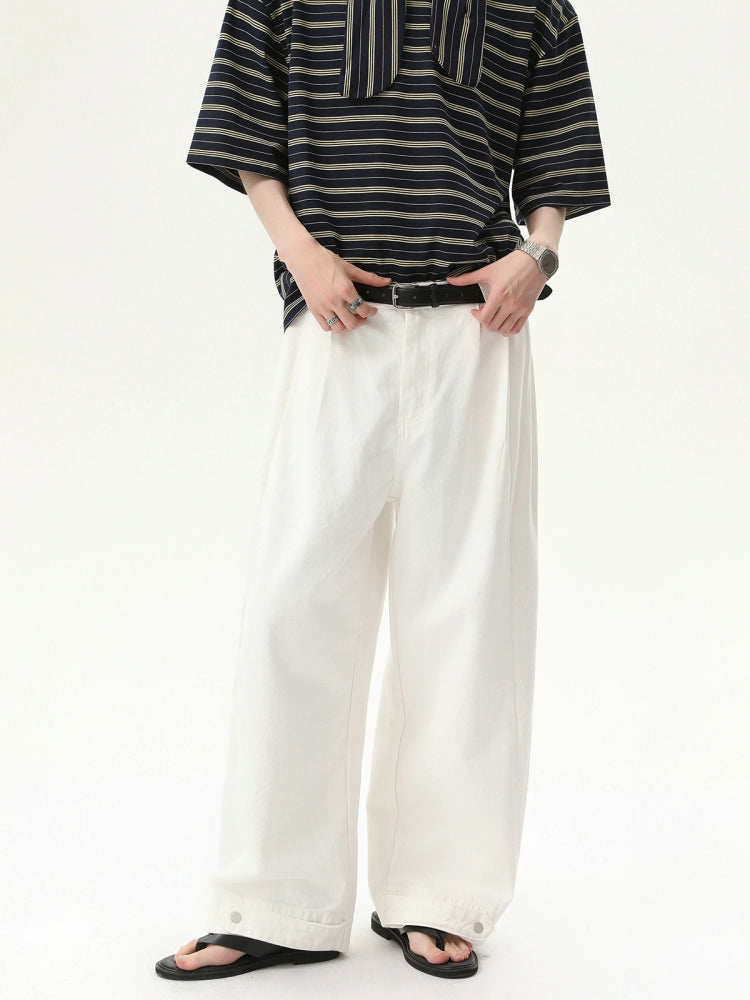 White Straight Wide-Leg Casual Pants