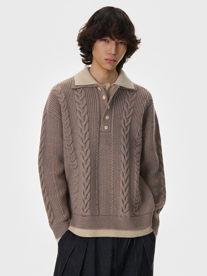 Cable Knit Double-Layer Lapel Cardigan