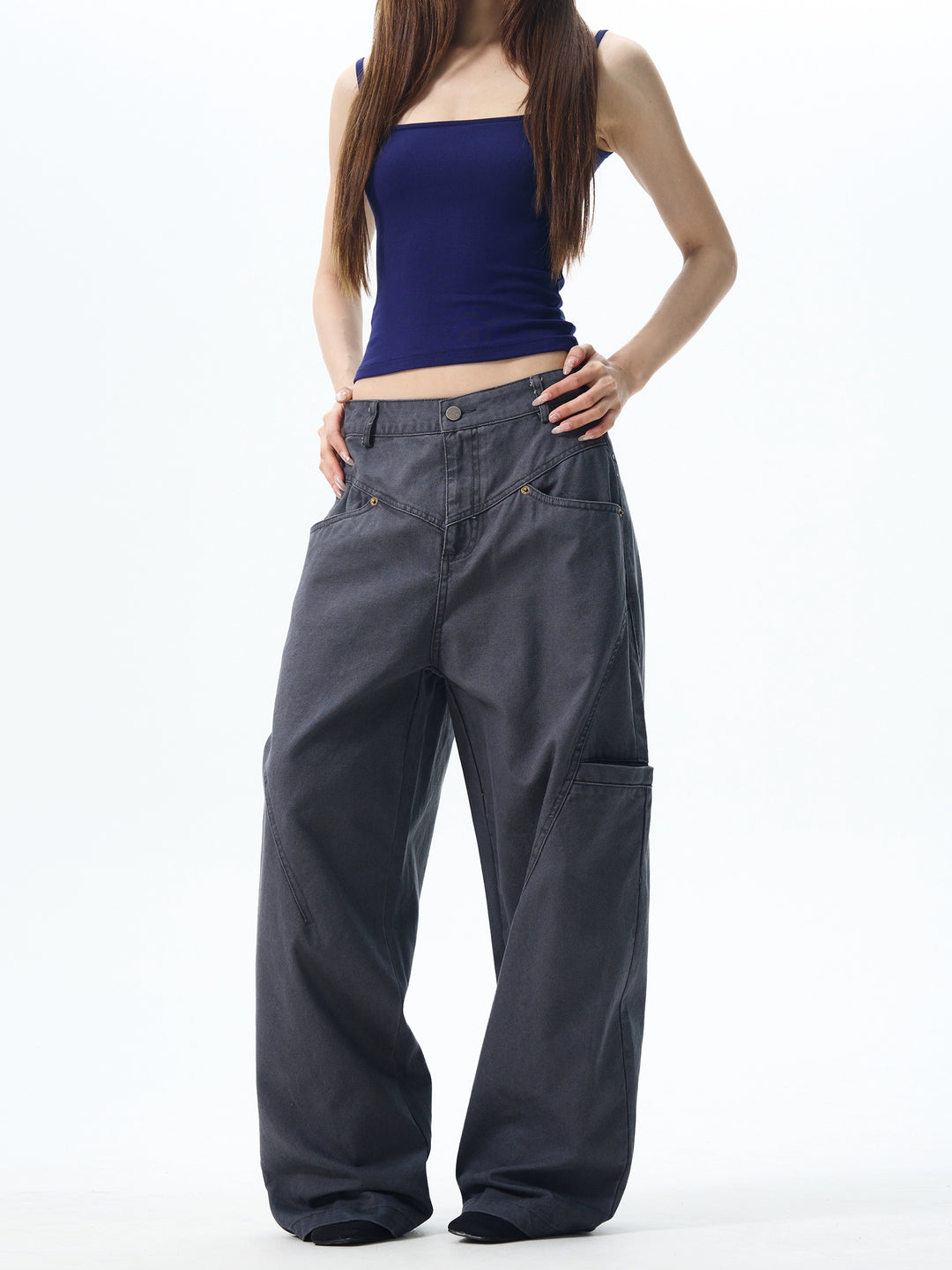 Pantalones funcionales retro de pierna ancha suelta 