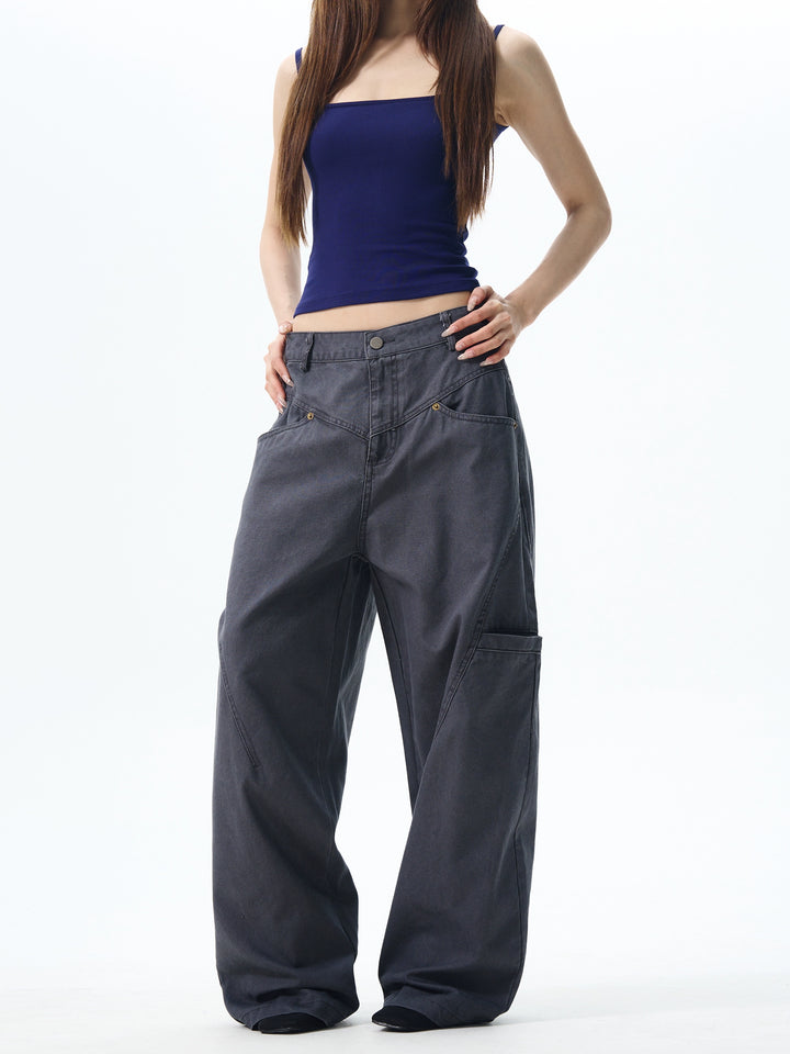 Pantalones funcionales retro de pierna ancha suelta 