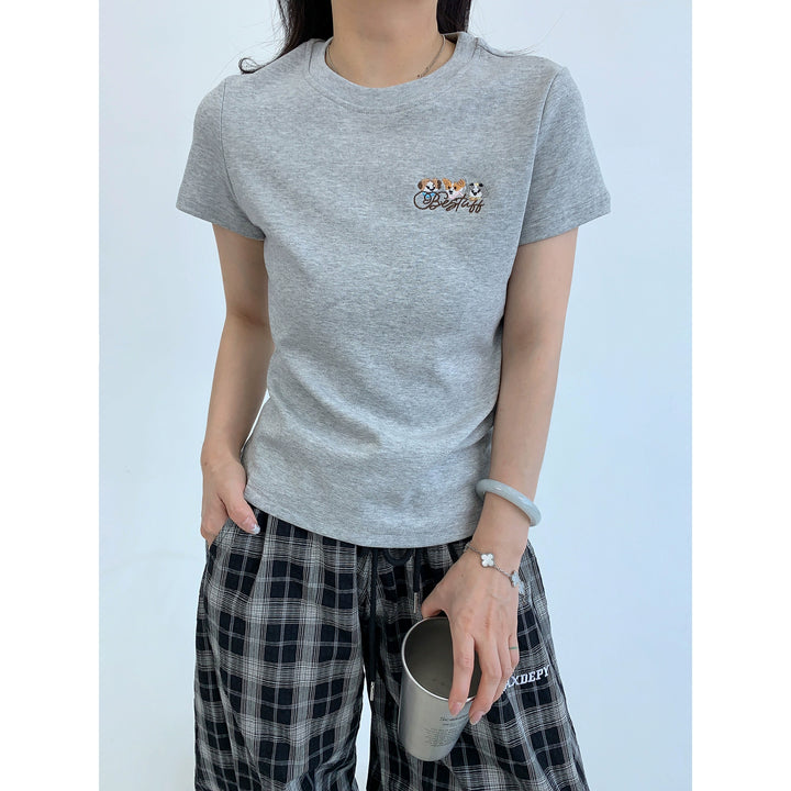 Cartoon Embroidery Casual Slim Fit T-Shirt