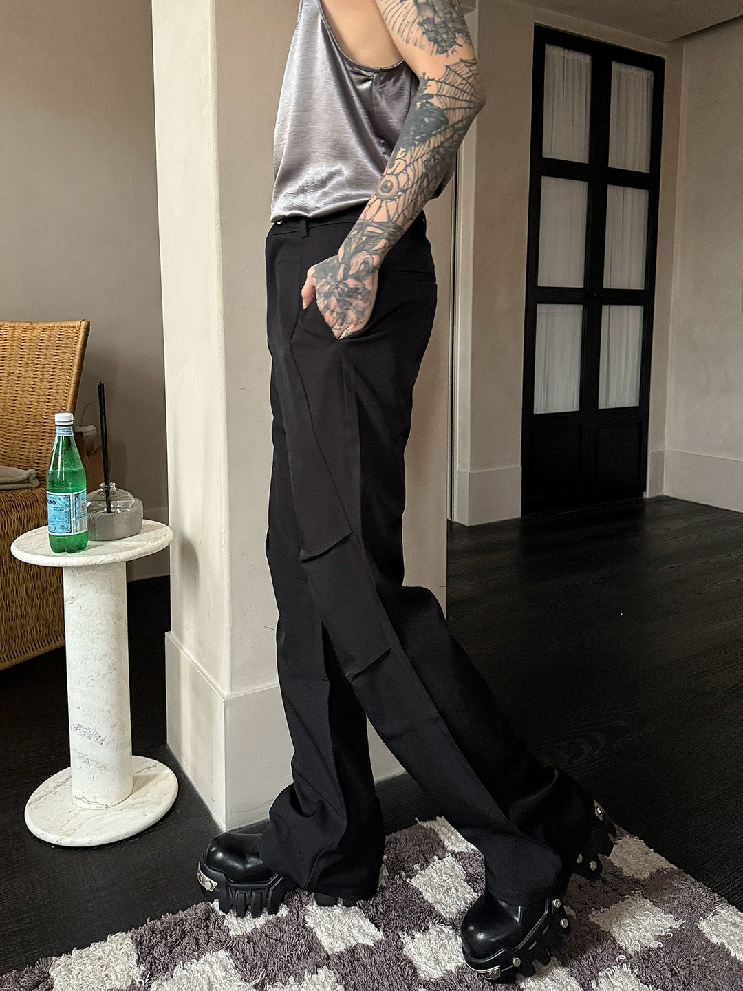 Pleated Drape Micro-Flared Pants