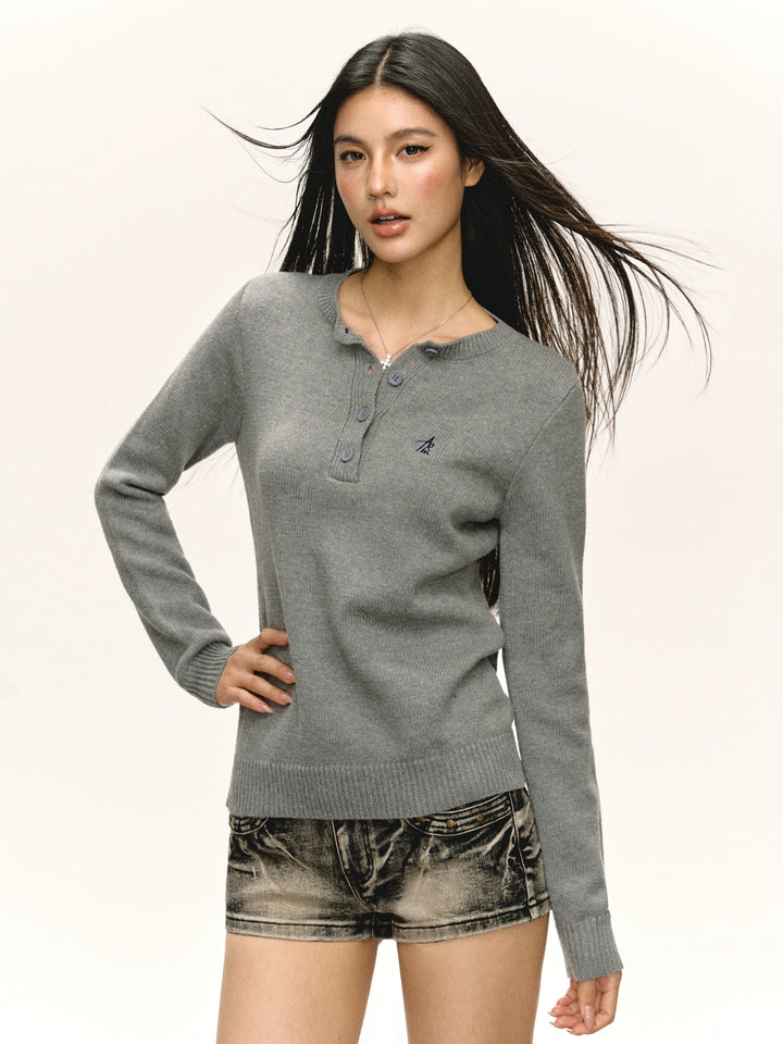Retro Knit Henley Pullover Sweater