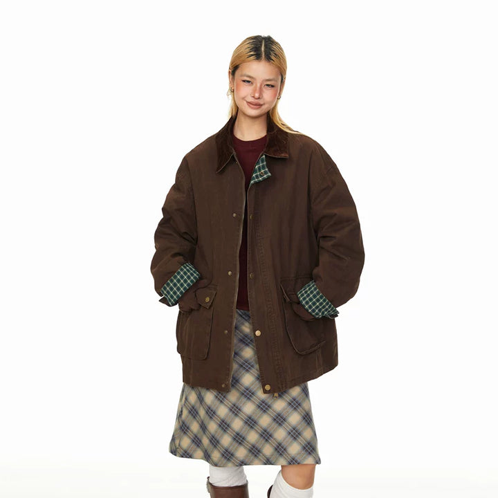 Plaid Collar Patchwork Work Jacket