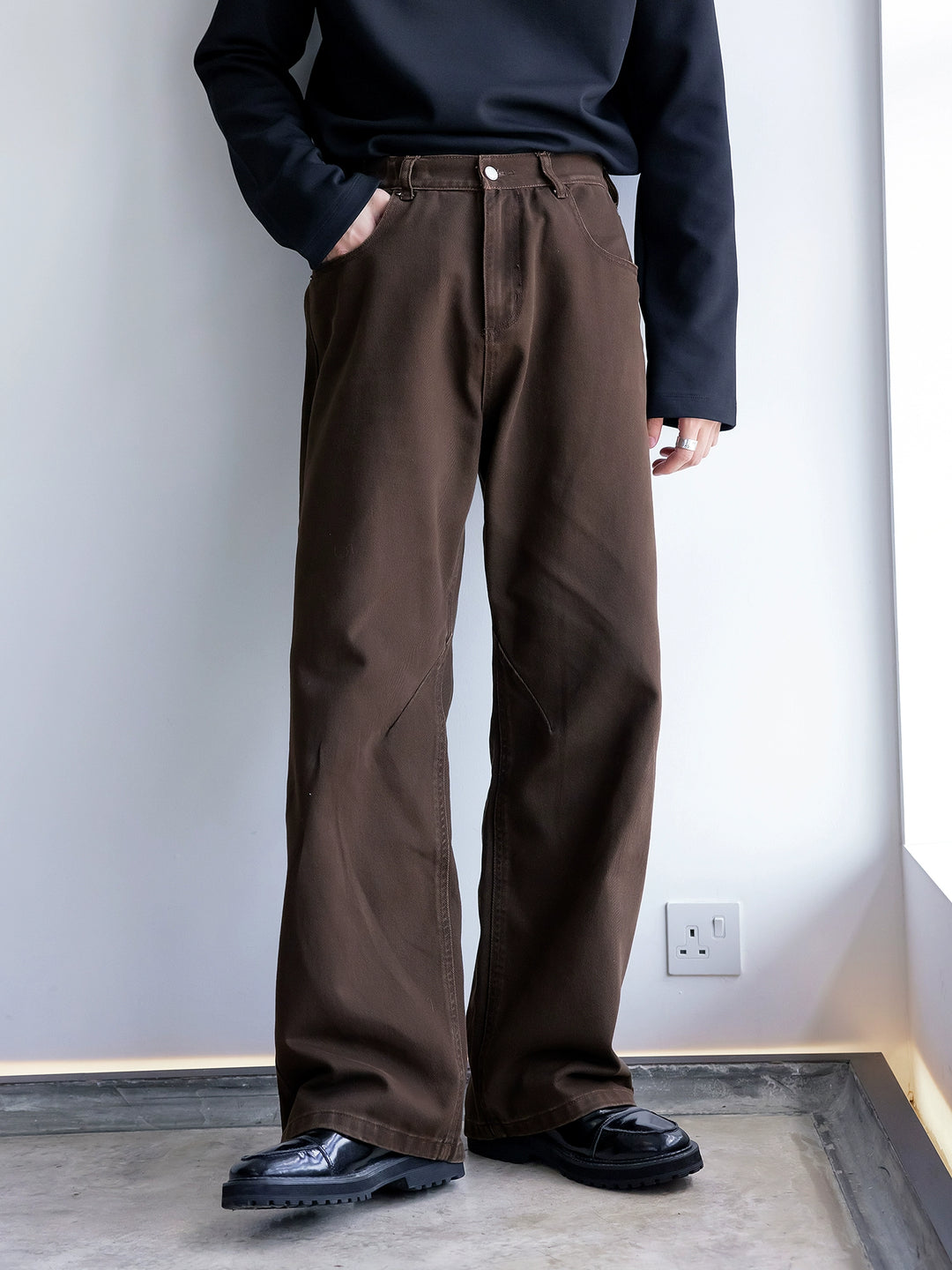 Bred ben rett passform casual jeansbukser 