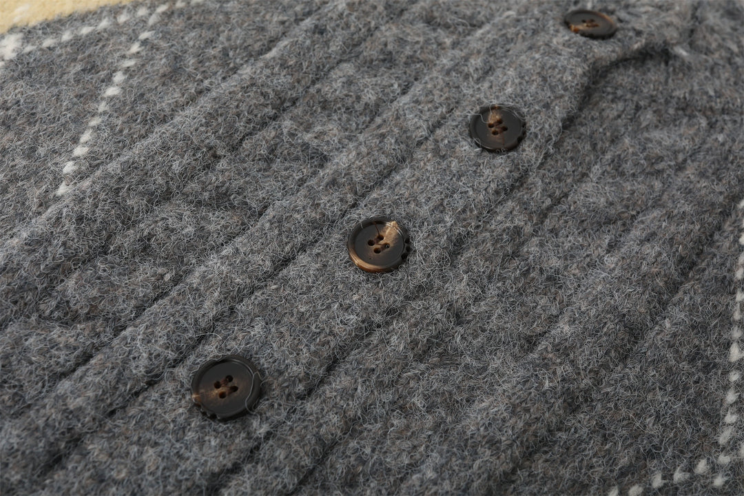 Knitted Argyle Button Loose Cardigan