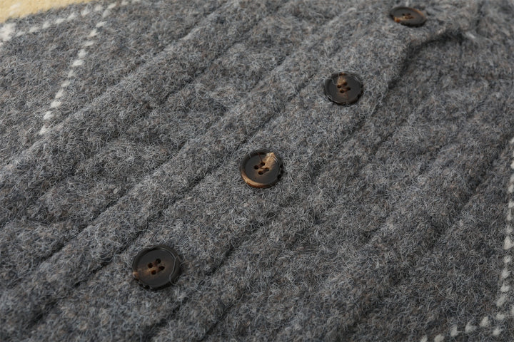Knitted Argyle Button Loose Cardigan