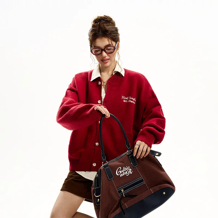 סוודר קרדיגן עם כפתורים קדמיים 