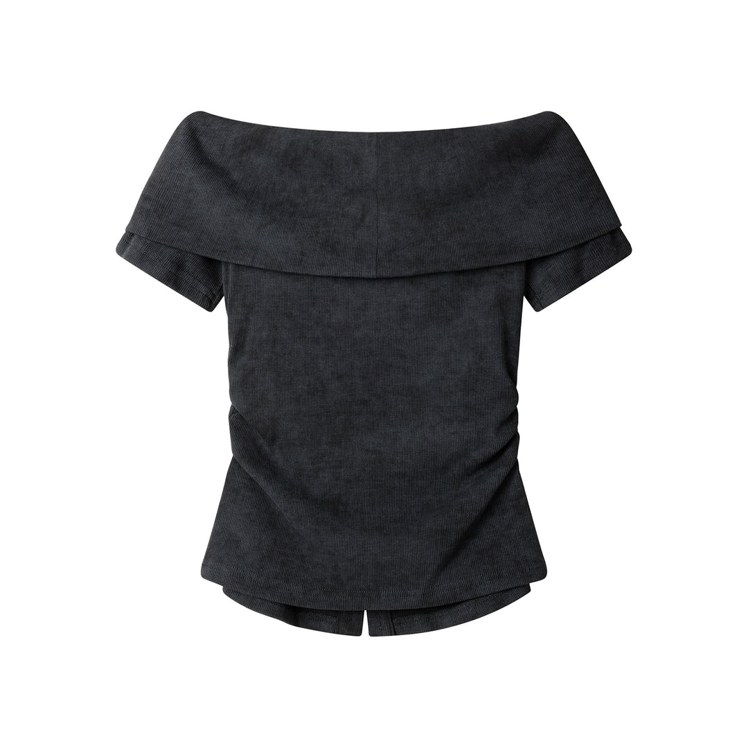 Off-Shoulder Knitted Slim T-Shirt