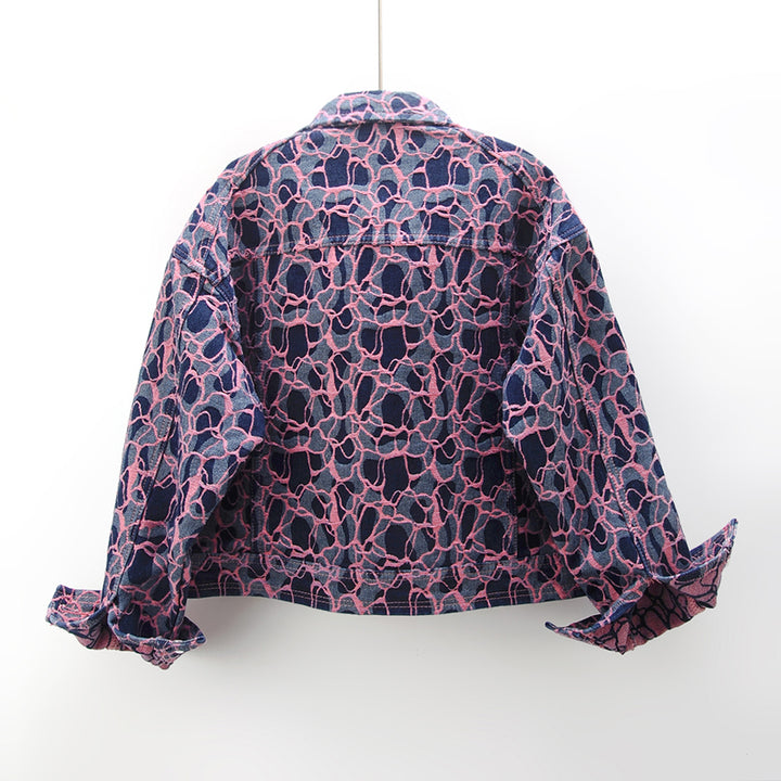 Retro Jacquard Long-Sleeve Denim Jacket