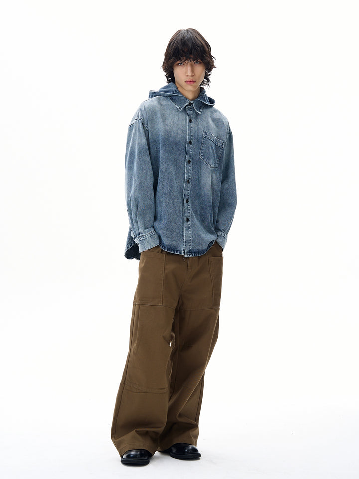 Giacca in denim con cappuccio e risvolto 