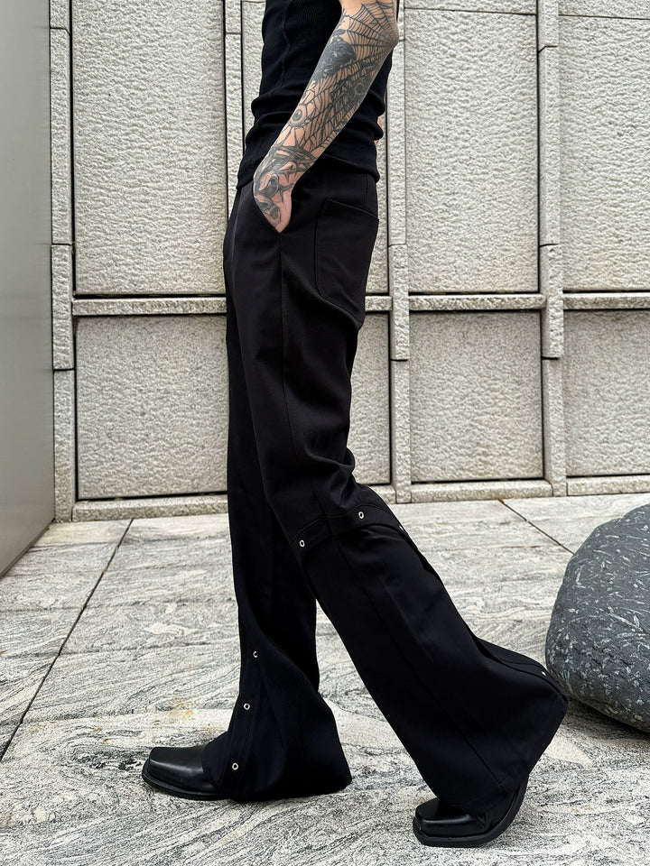 Buttoned Slit Straight Flared Pants