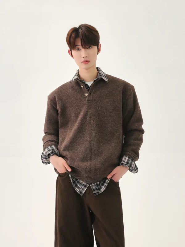 Retro Henley Collar Knit Sweater