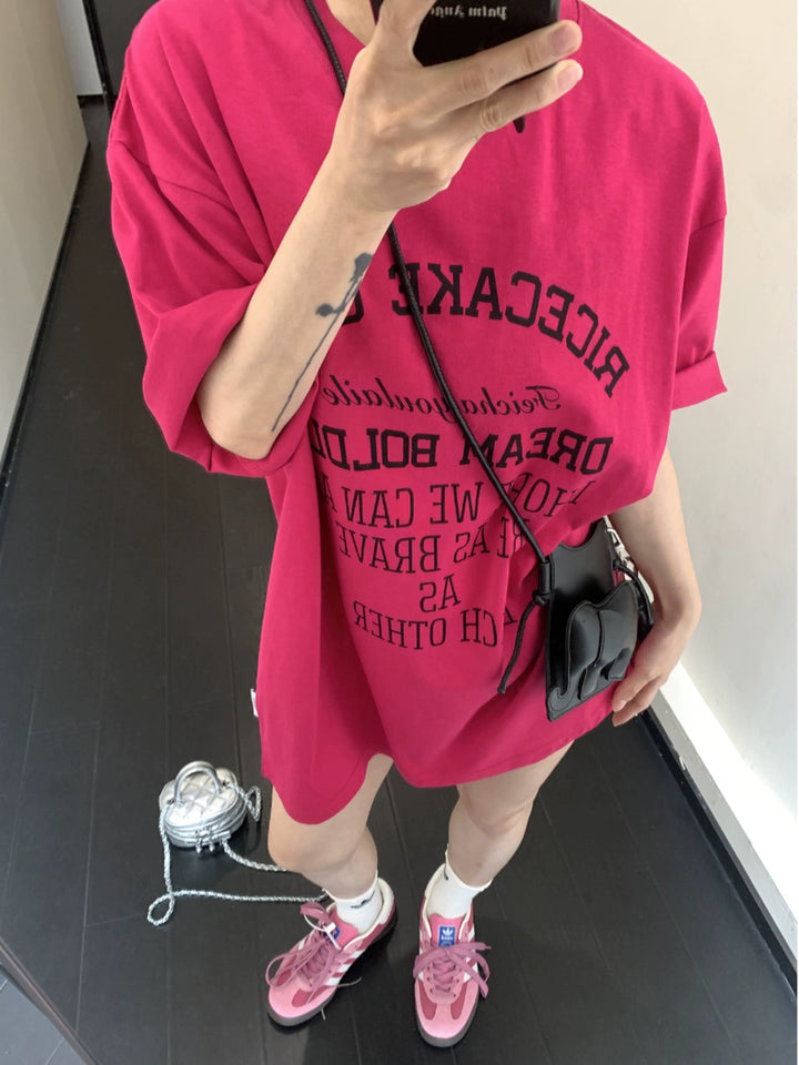 Oversized Cotton Short Sleeve Letter T-Shirt