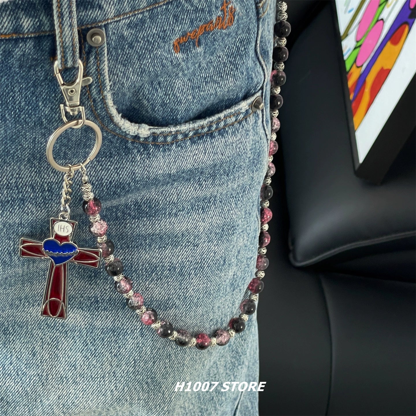 Boncuklu Haç Kolye Pantolon Zinciri Aksesuarı 