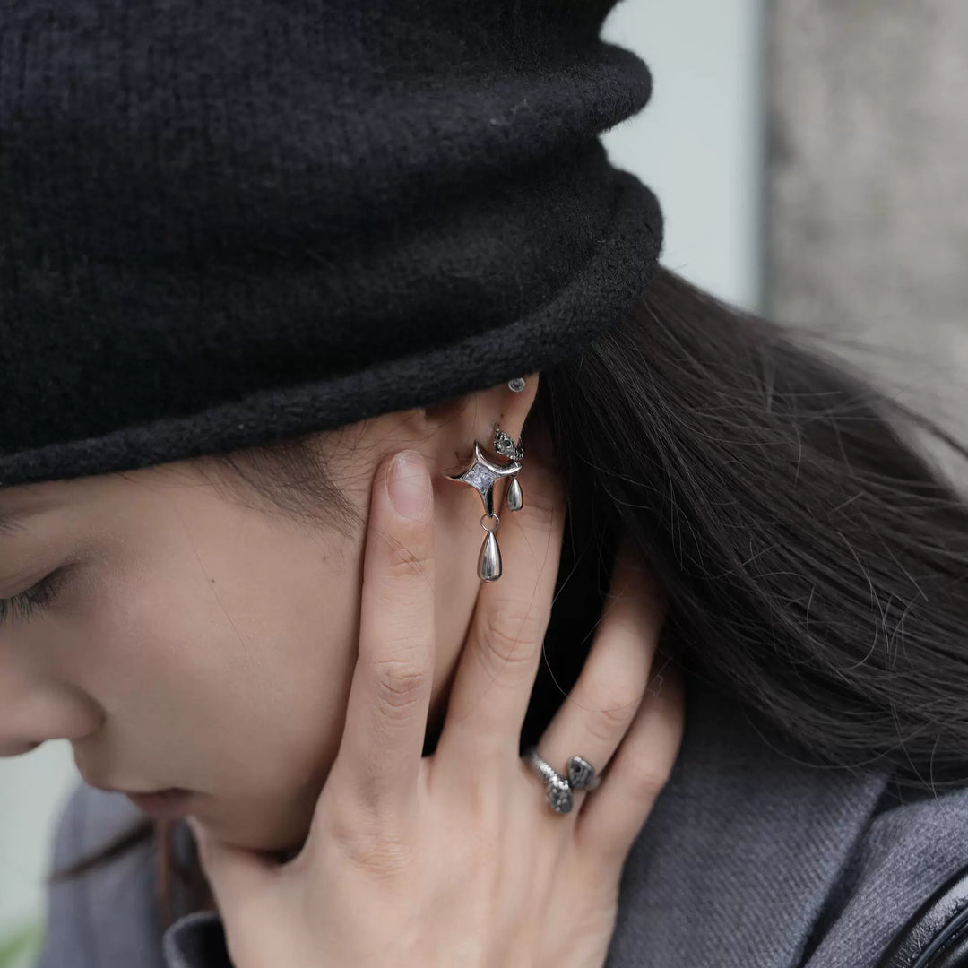 Water Drop Star Tassel Stud Earrings