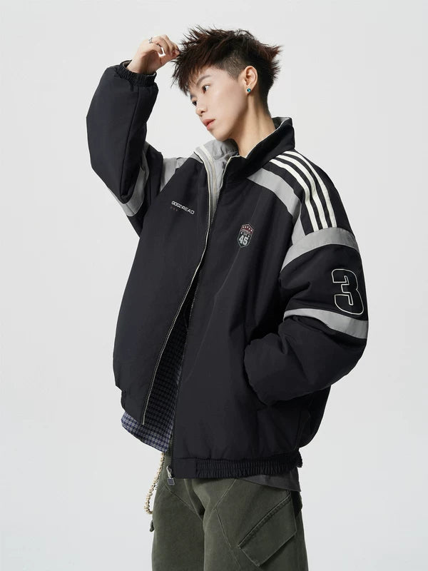 Veste universitaire matelassée à col montant rayé 