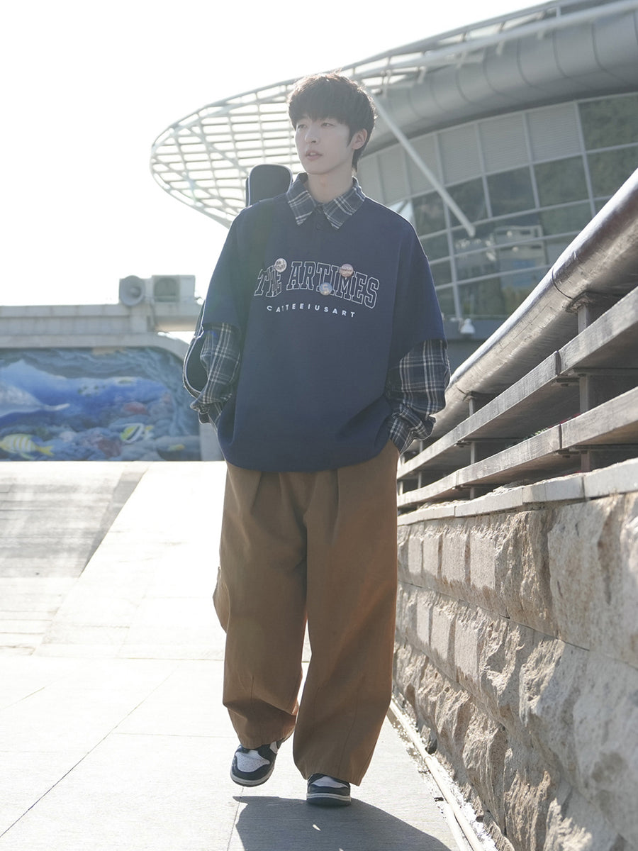Plaid Long-Sleeve Polo Shirt