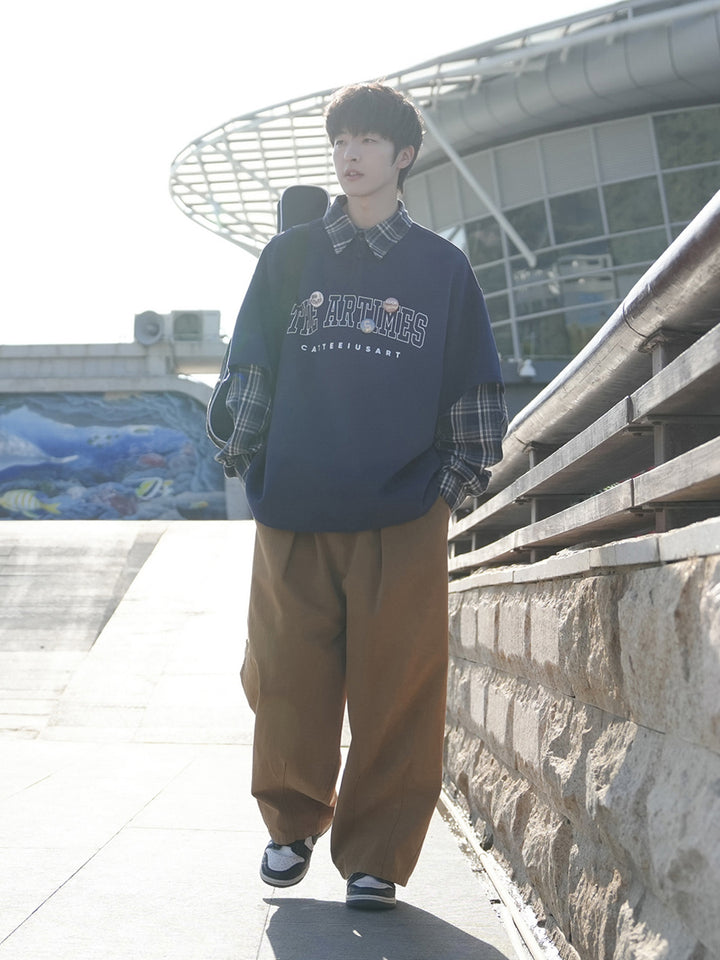 Plaid Long-Sleeve Polo Shirt