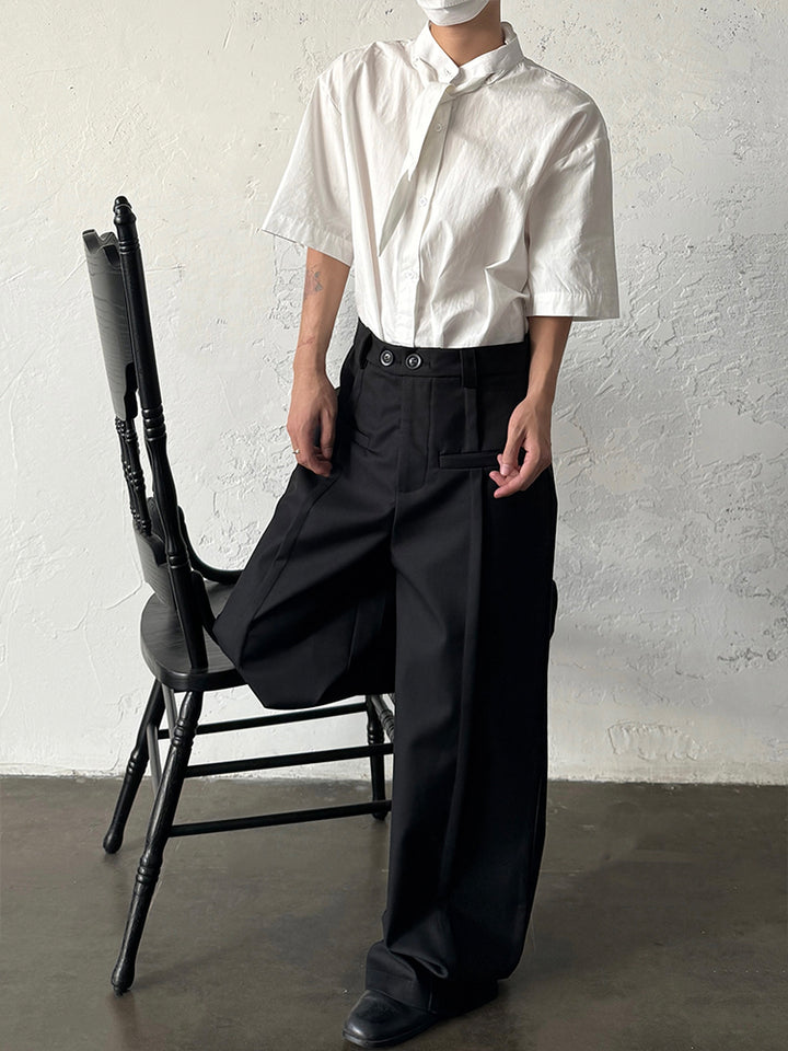Short-Sleeve Ribbon Collar Shirt