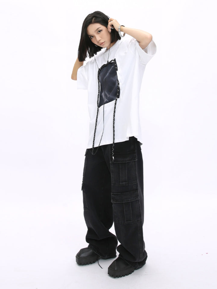 Wide-Leg Multi-Pocket Denim Pants