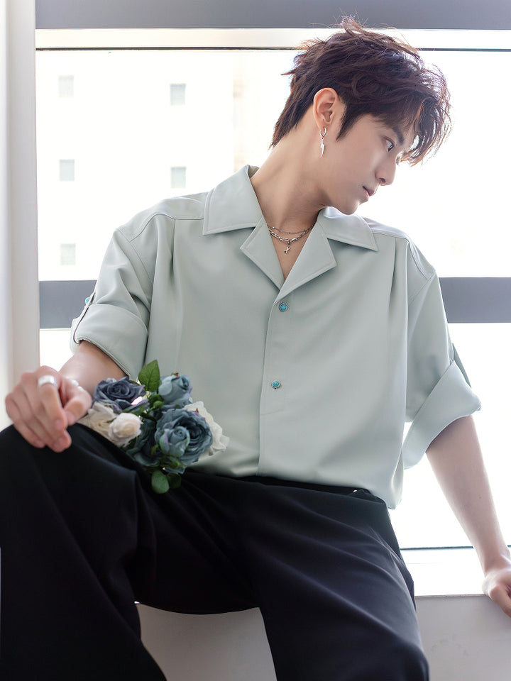 Short-Sleeve Suit Collar Casual Shirt