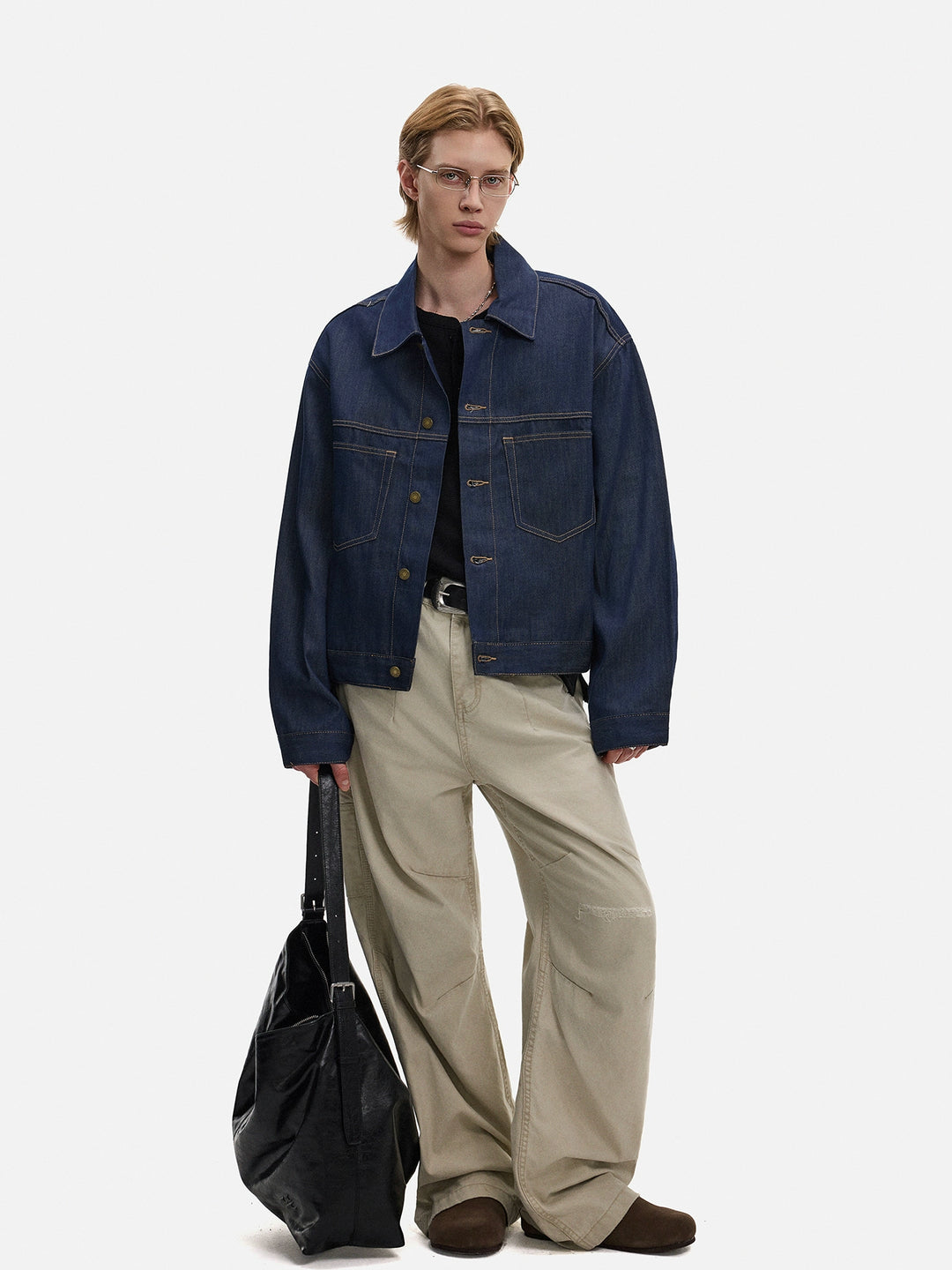 Veste à revers en denim brut à coupe ample 