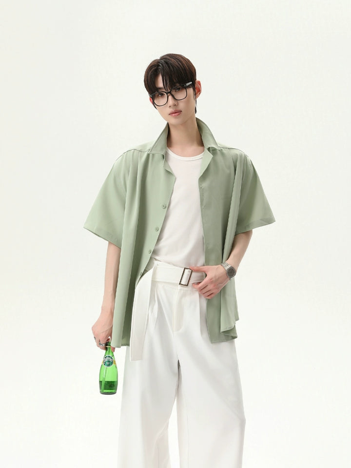Satin Drape Short-Sleeved Shirt