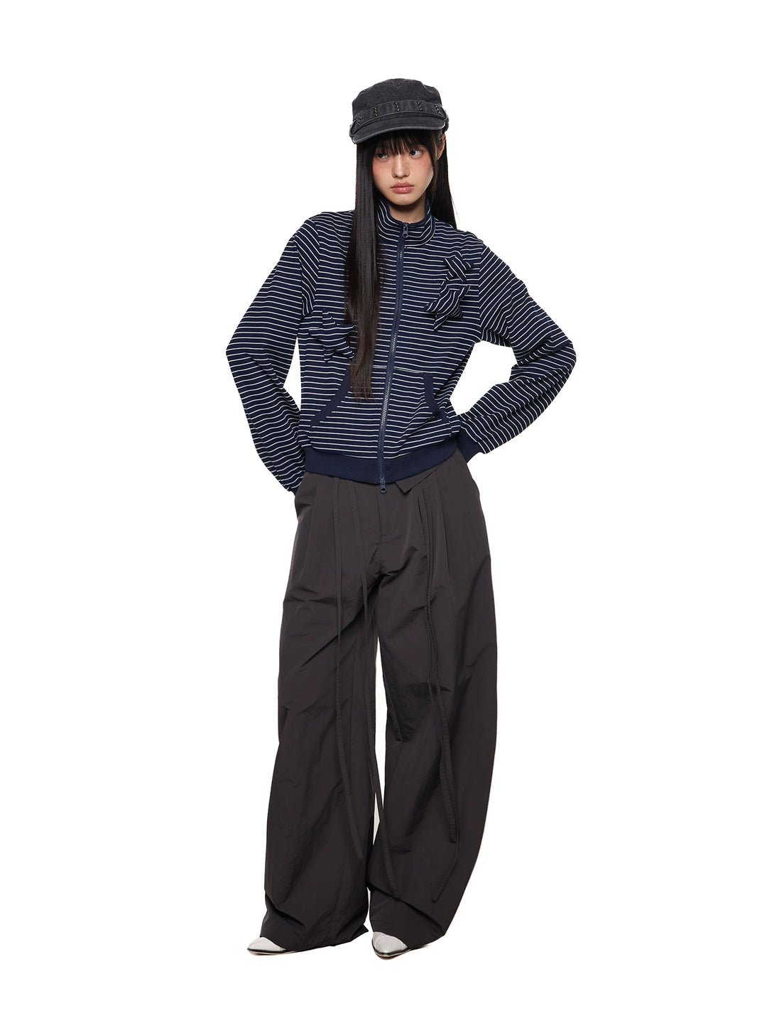 Slim Fit Stand Collar Striped Jacket