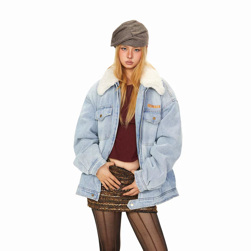 Embroidered Lambswool Patchwork Denim Jacket