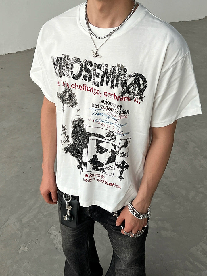 Distressed Grafikdruck Kurzarm-Pullover 