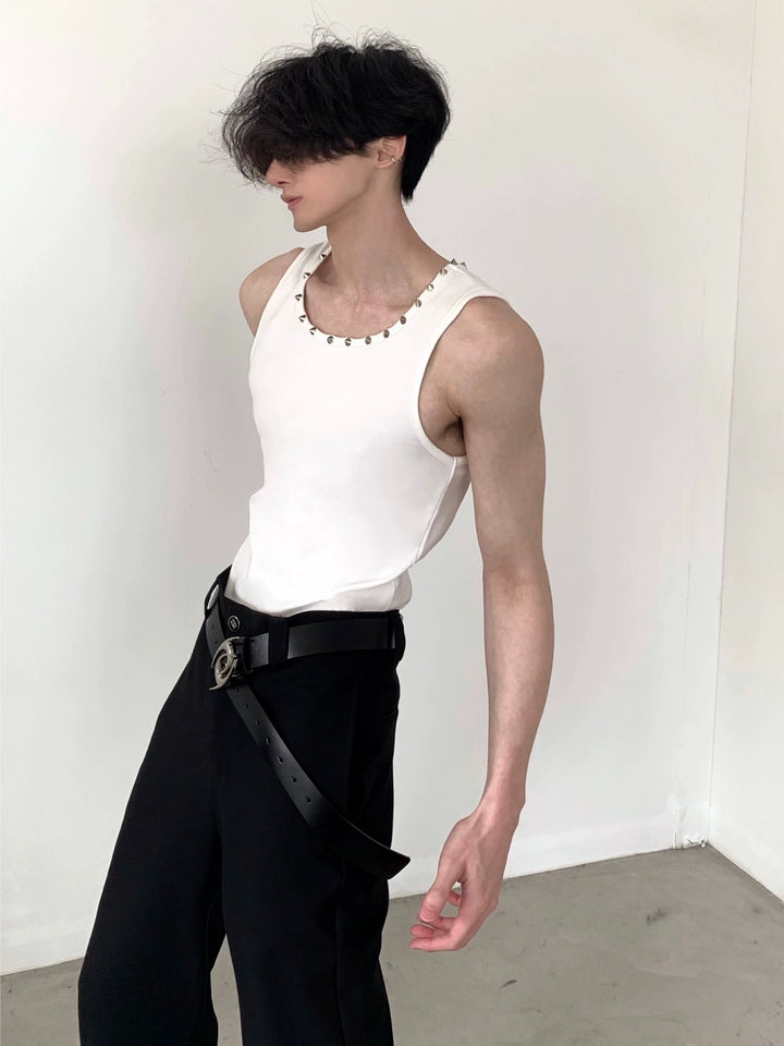 Punk Rivet Slim Fit Sleeveless Vest