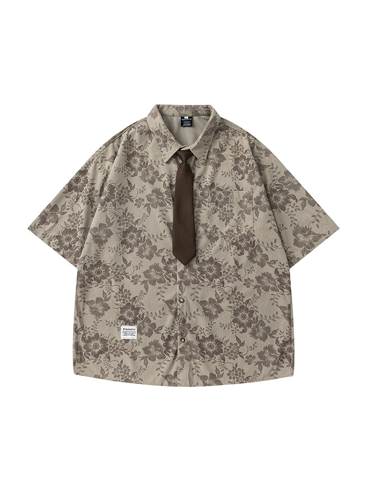 Vintage Corduroy Blumen Kurzarmhemd 