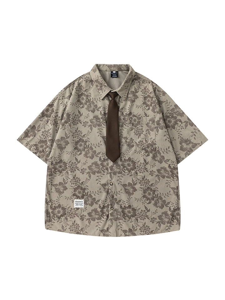 Vintage Corduroy Blumen Kurzarmhemd 